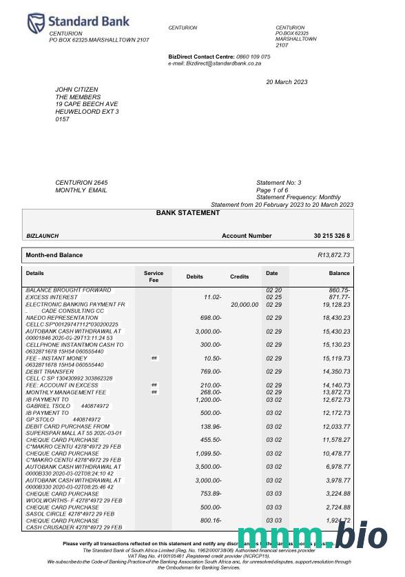 USA St. George Bank Visa card statement 3 strony
